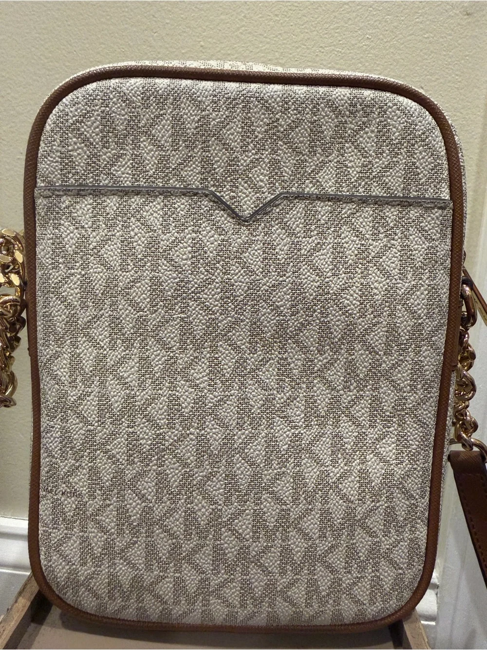 MICHAEL KORS Medium Flight Bag Vanilla Signature Crossbody Chain MK Logo - Picture 8 of 11